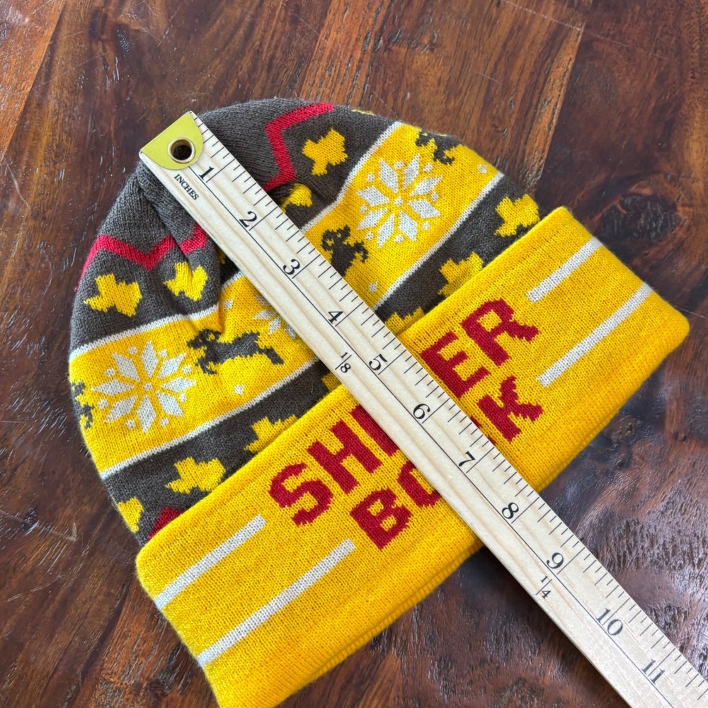Shiner Bock Texas Beer Rare Fair Isle Knit Beanie Yellow Brown Ram Snowflake Hat - Picture 5 of 5